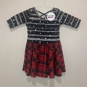 Dot Dot Smile Christmas Holiday Fancy Dress 2t Black/Gold/Red Plaid